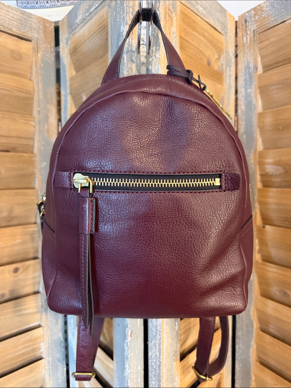 Fossil Burgandy Backpack Leather Gold Zipper Pull